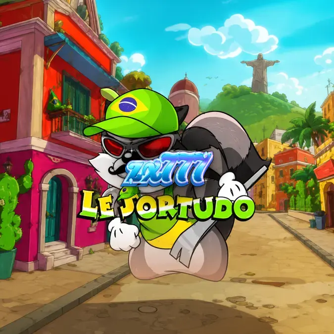 Tampilan visual slot Le Sortudo dengan karakter Smokey si rakun di latar belakang jalanan Brasil.